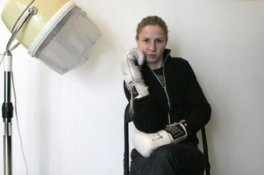 Italian boxer Maria Rosa Tabbuso at her hair salon